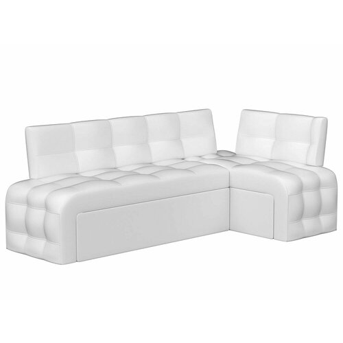 Кухонный диван Прага угловой Белый Экокожа, механизм Дельфин