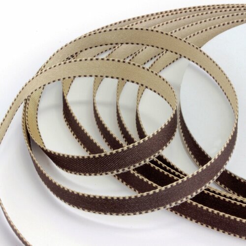 Лента атласная двухсторонняя двухцветная коричневый/песочный 10мм (22м)