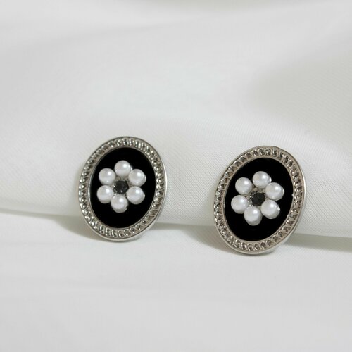 Серьги клипсы Dolce far niente, жемчуг имитация, черный