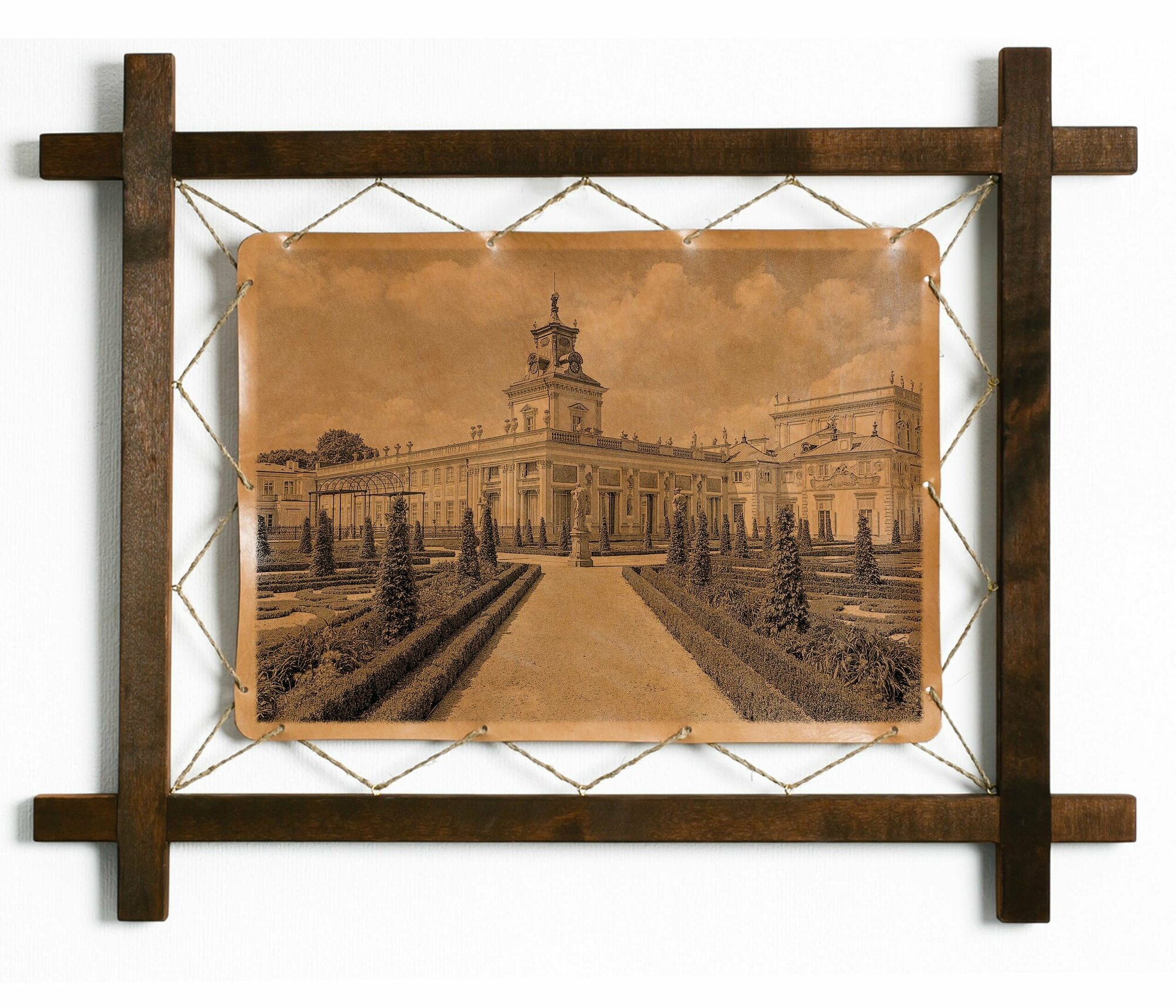 Картина Вилявунский дворец, Польша, гравировка на натуральной коже, в деревянной раме, подарок, BoomGift