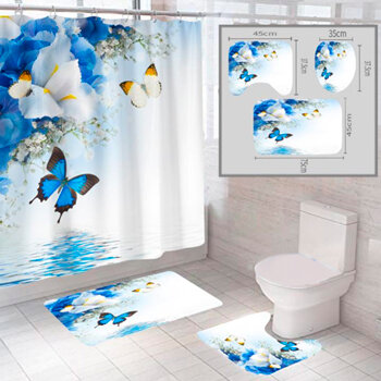 Комплект штора и 2 коврика для ванной комнаты "Бабочка-1"