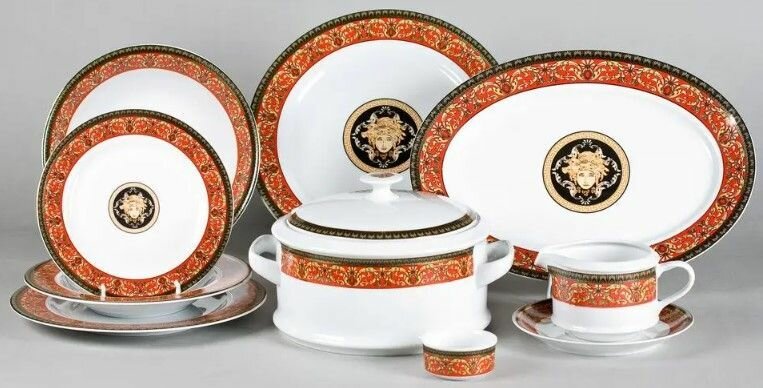 фото Столовый сервиз Версаче Медуза красная Сабина (Sabina) На 6 персон 25 предметов Leander