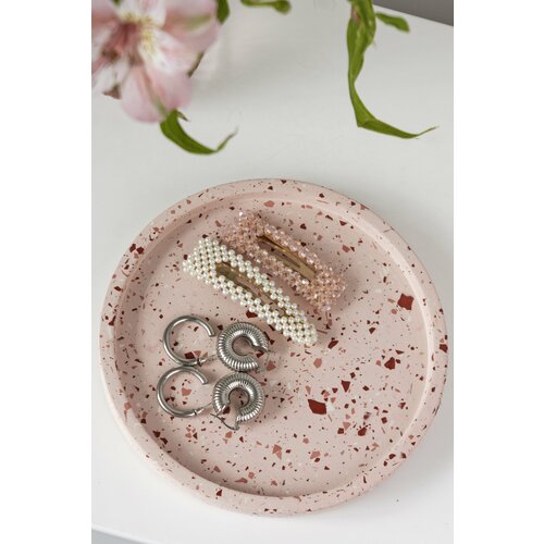 Поднос круглый декоративный для интерьера из гипса терраццо