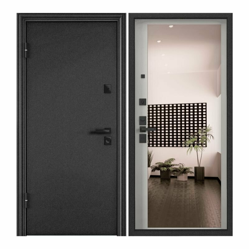 Дверь входная для квартиры Torex Defender X 950х2070 левый, тепло-шумоизоляция, антикоррозийная защита, замки 4-го класса, зеркало, черный/белый