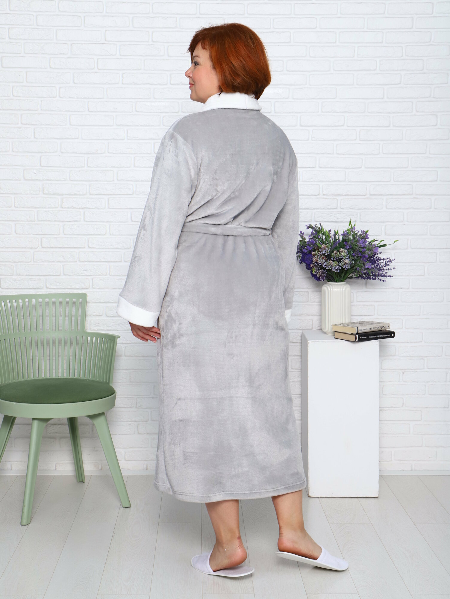 Женский халат домашний больших размеров Метелица серый IvCapriz 54 - фотография № 4