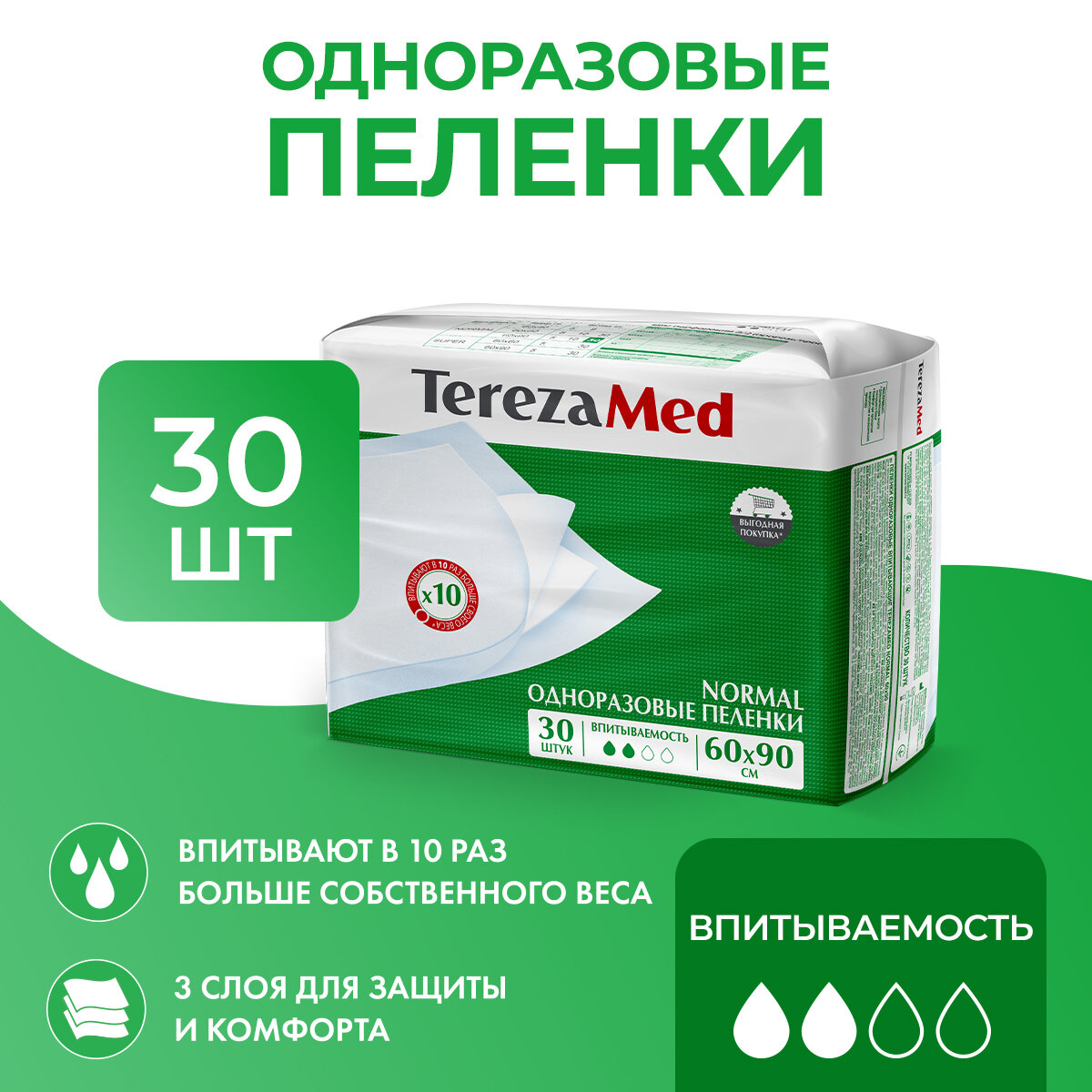 Пеленки TerezaMed одноразовые впитывающие Normal