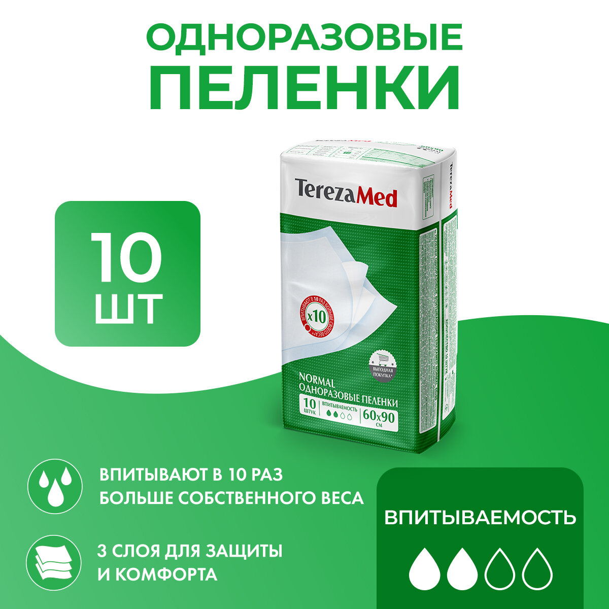 Пеленки TerezaMed одноразовые впитывающие Normal