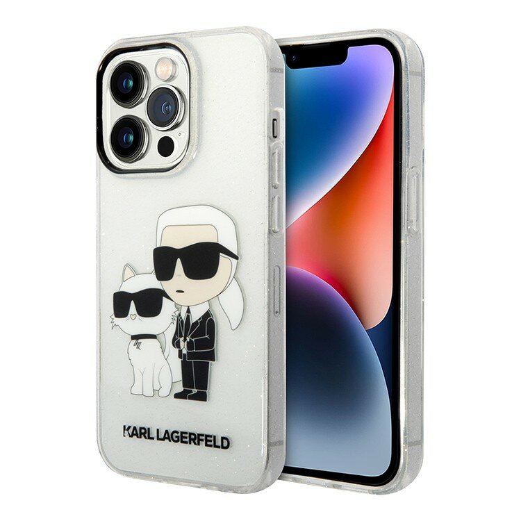 Karl Lagerfeld для iPhone 15 Pro чехол PC/TPU NFT Karl & Choupette Hard Glitter Transparent