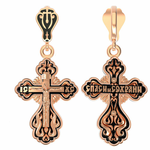 православный золотой крестик 121437 Крестик GOLD CENTER, красное золото, 585 проба, эмаль