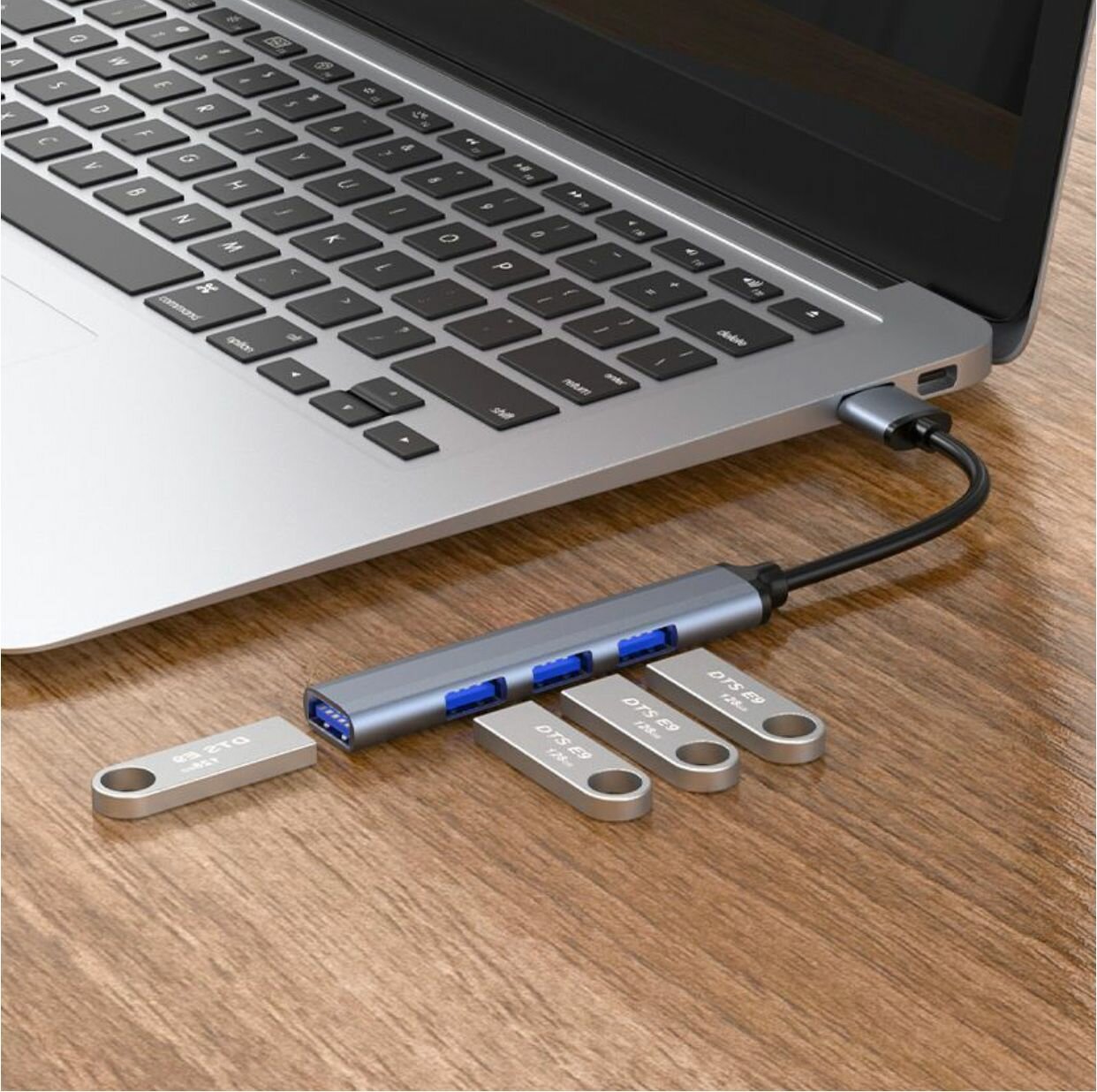 "Разветвитель для MacBook и ноутбуков" - 4 порта USB / HUB USB 3.0 на 4 USB/Серый