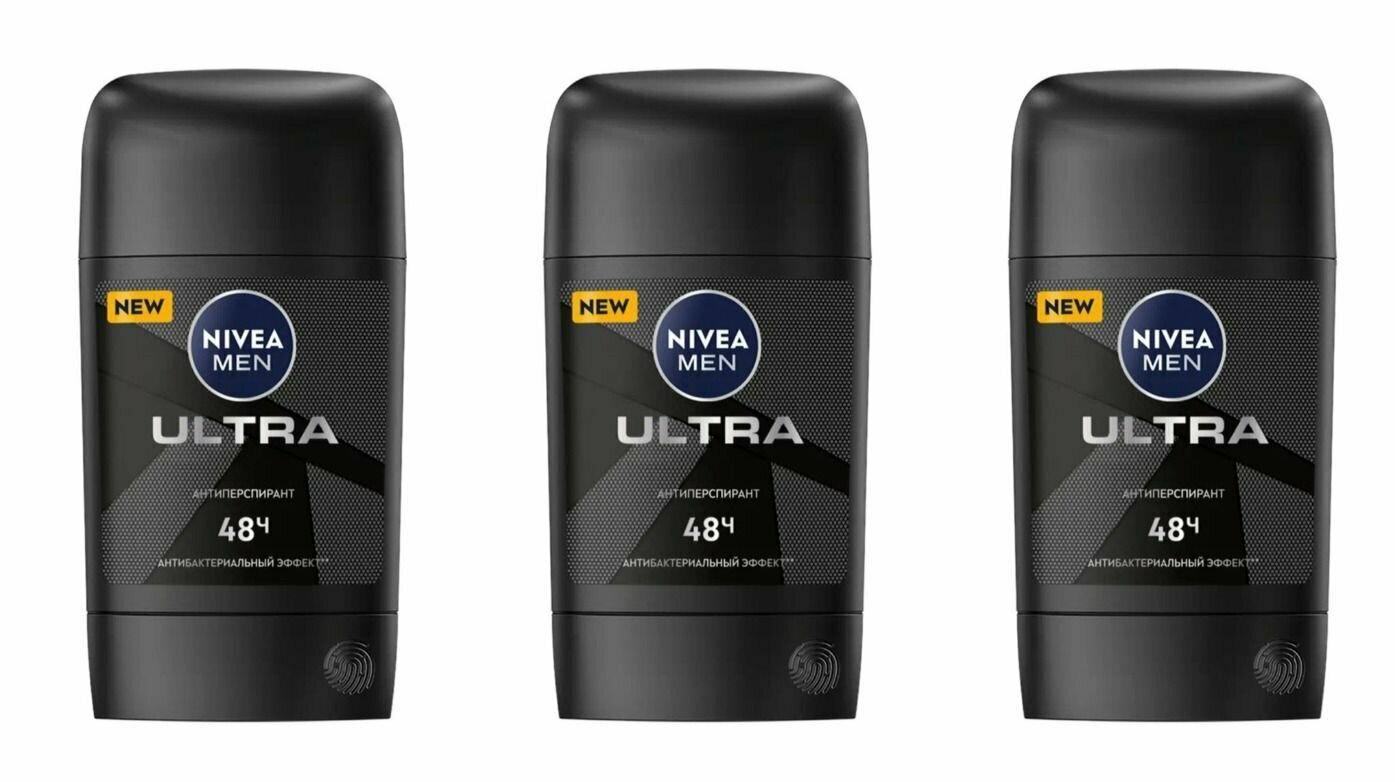 Дезодорант, Nivea Men, Ultra, стик, 50 мл, 3 шт