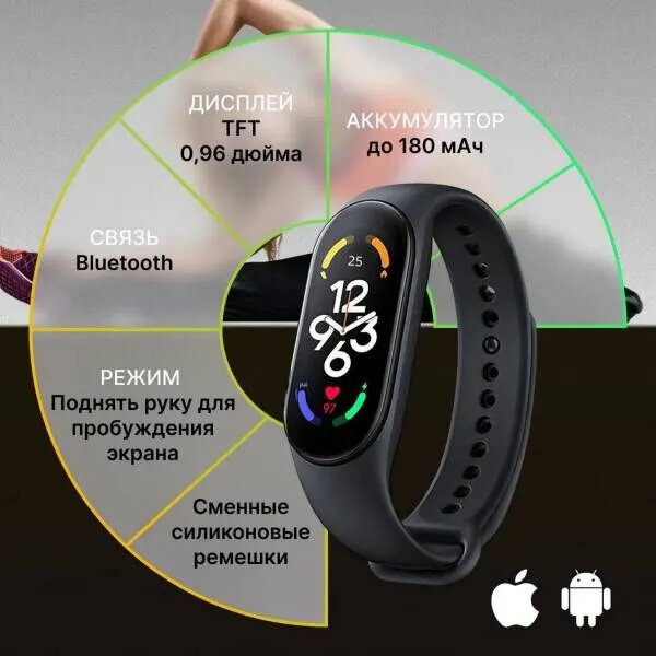 Умный фитнес-браслет Smart Watch M7 / Smart Band M7 Bluetooth влагозащищенный чёрный / Фитнес часы для спортсменов