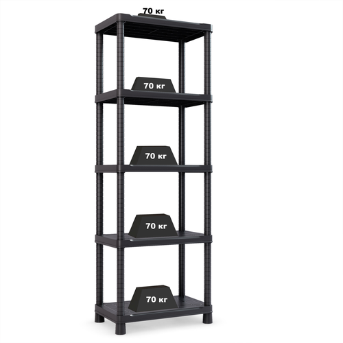 Стеллаж Optimus 90x187x40 см 5 полок пластик цвет чёрный нагрузка на полку до 70 кг 7090₽