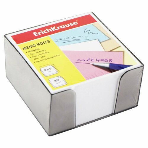 Блок для записей 9*9*5 см, куб, не склеенный, белый, белизна 98%, подставка пластиковая Erich Krause