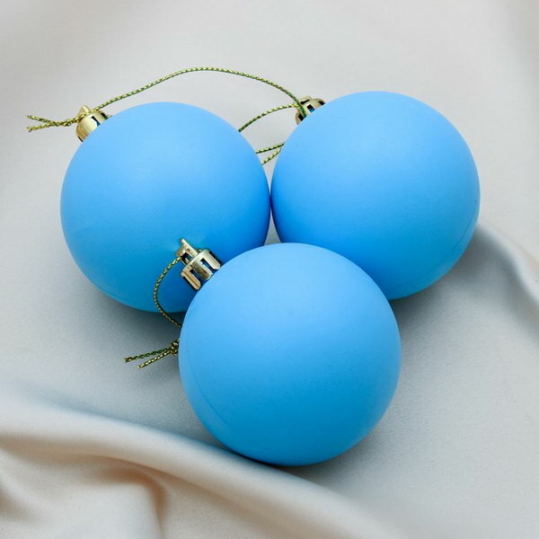 Набор шаров пластик d-5.5 см, 3 шт "Матовый" голубой