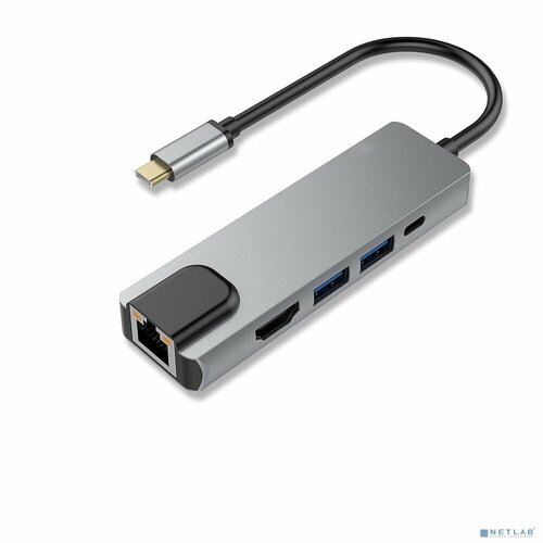 Bion Expert Контроллер Bion Мульти переходник USB Type-C - USB Type-C/2*USB-A 3.0/HDMI/RJ-45 1000мб/с, 60W, алюминиевый корпус, длинна кабеля 10 см BXP-A-USBC-MULTI-03 -