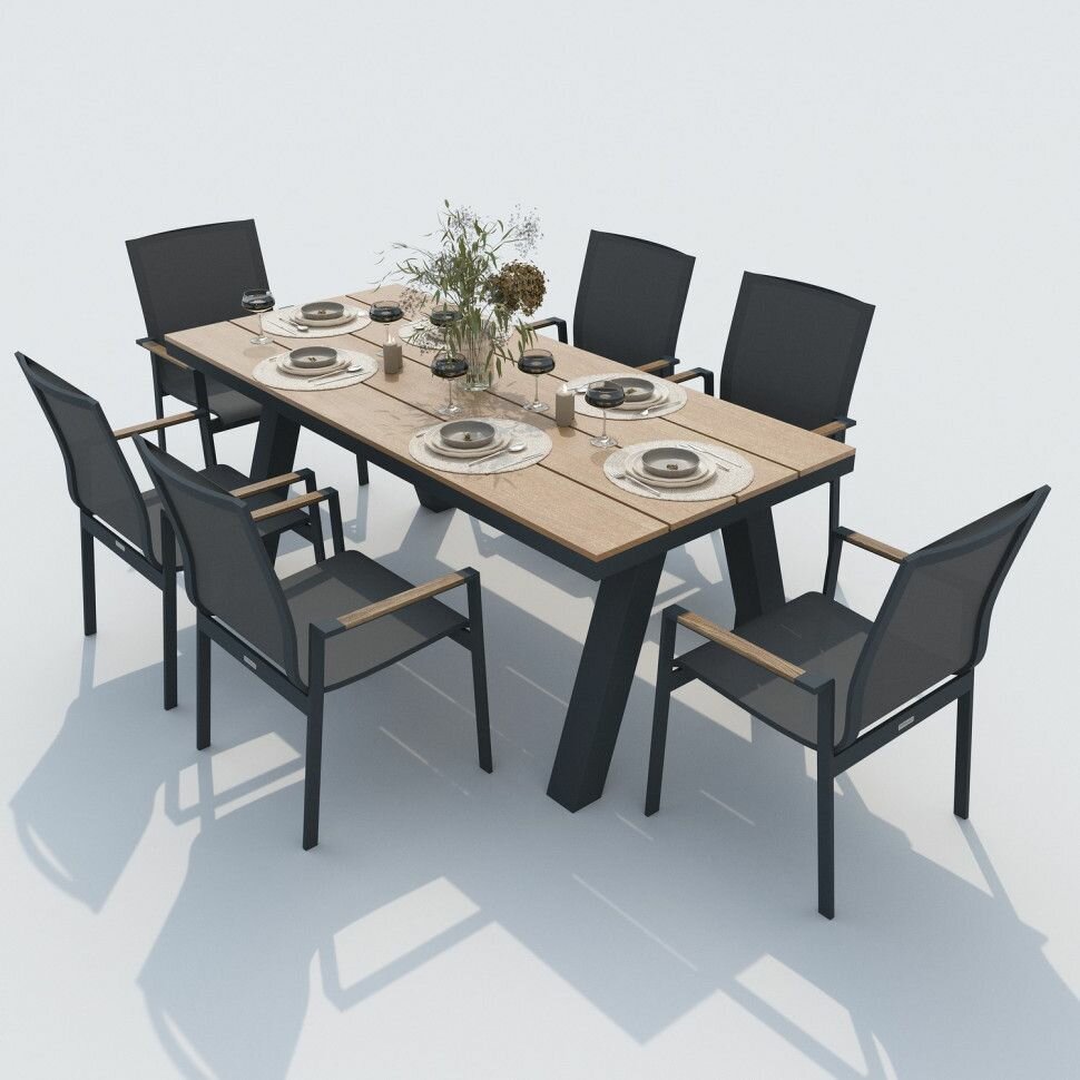 Обеденная группа Ideal Patio MIRRA SOLA - стол поливуд 180 Каркас карбон / стол поливуд 180 / текстилен серый