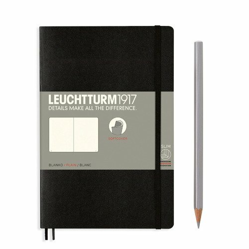 Блокнот Leuchtturm Paperback В6+, нелинованный, черная, 123 страницы, мягкая обложка, черный