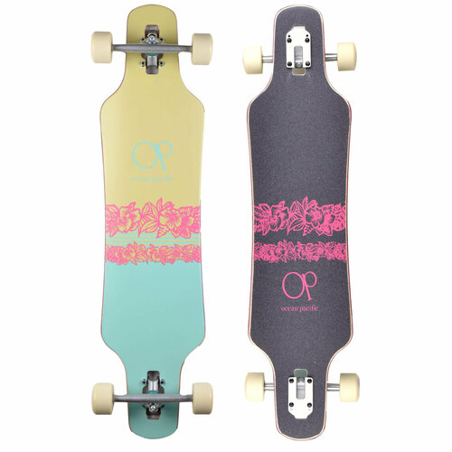 Лонгборд OCEAN PACIFIC ISLAND DROP THROUGH LONGBOARD OFF WHITE/TEAL 39 70x42mm professional black skateboard wheels longboard 78a low noise wear resisting double rocker skating with bearings abec 11