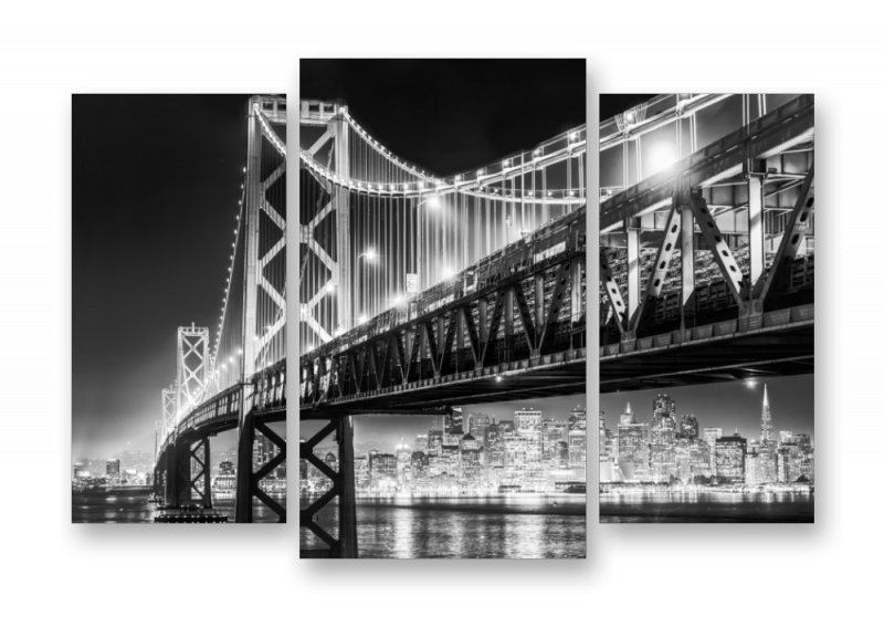 Модульная картина на стекле | Diva Kartina | Город. Нью-Йорк Бруклинский мост ретро | 100X70 см