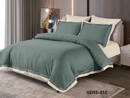 Комплект постельного белья из сатина-люкс GDSS6-010 Retrouyt (серо-зеленый), Евро (наволочки 50х70 и 70х70)