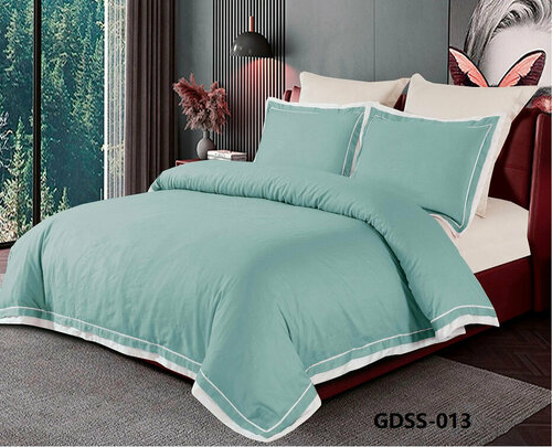 Комплект постельного белья из сатина-люкс GDSS6-013 Retrouyt (бирюзовый), Евро (наволочки 50х70 и 70х70)