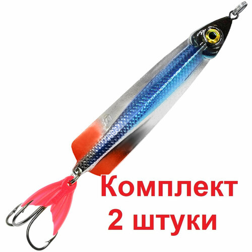 фото Блесна для рыбалки aqua майор 35,0g, цвет 06 (серебро, синий и красный металлик), 2 штуки в комплекте