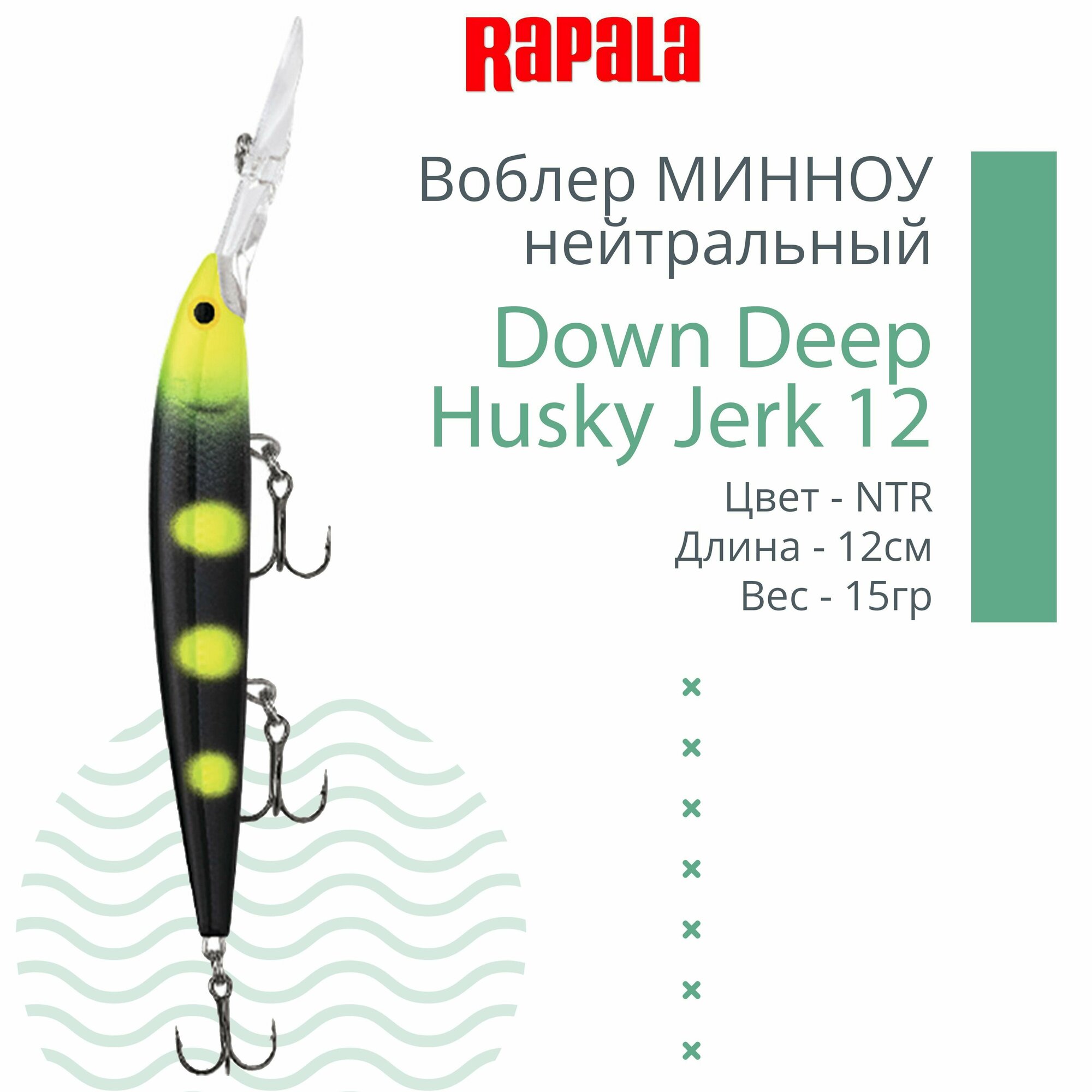 Воблер для рыбалки RAPALA Down Deep Husky Jerk 12, 12см, 15гр, цвет NTR, нейтральный