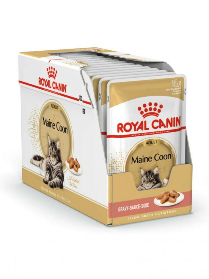 фото Royal Canin Maine Coon Adult влажный корм для взрослых кошек породы Мэйн Кун в соусе, в паучах - 85 г х 28 шт
