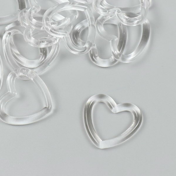 Бусины для творчества пластик "Прозрачные сердца" набор 20 шт 0.4х2.7х3 см