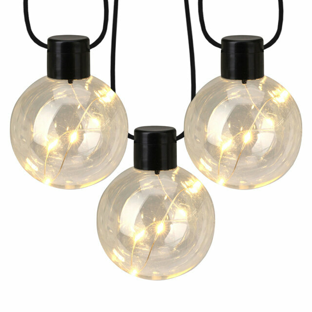 фото Koopman Ретро гирлянда на батарейках Montes White 4.5 м, 10 прозрачных ламп, теплые белые LED, черный ПВХ, IP20 DX9500700