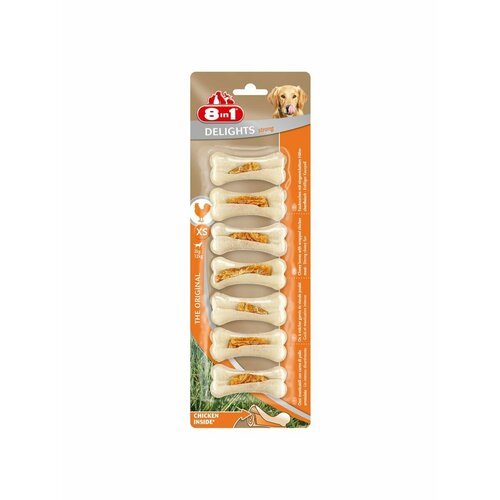 8in1 DELIGHTS Strong XS косточки сверхпрочные с куриным мясом для мелких собак 7,5 см 7 шт