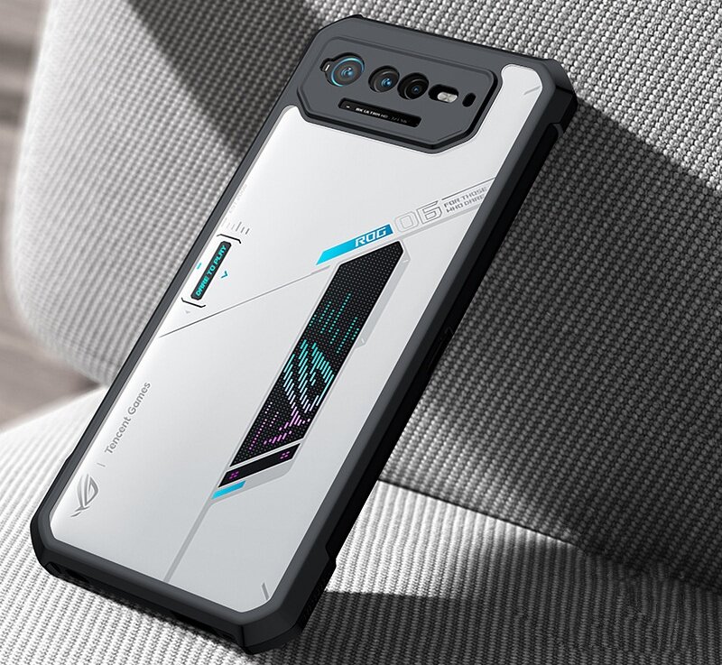 Задняя панель-чехол-накладка MyPads для Asus ROG Phone 7 из силикона c прозрачной пластиковой задней стенкой с черной окаемкой