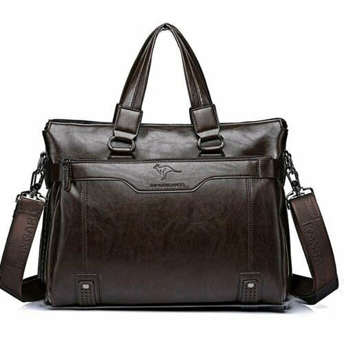 фото Портфель бизнес-сумка темно-коричневая, экокожа, коричневый нет бренда