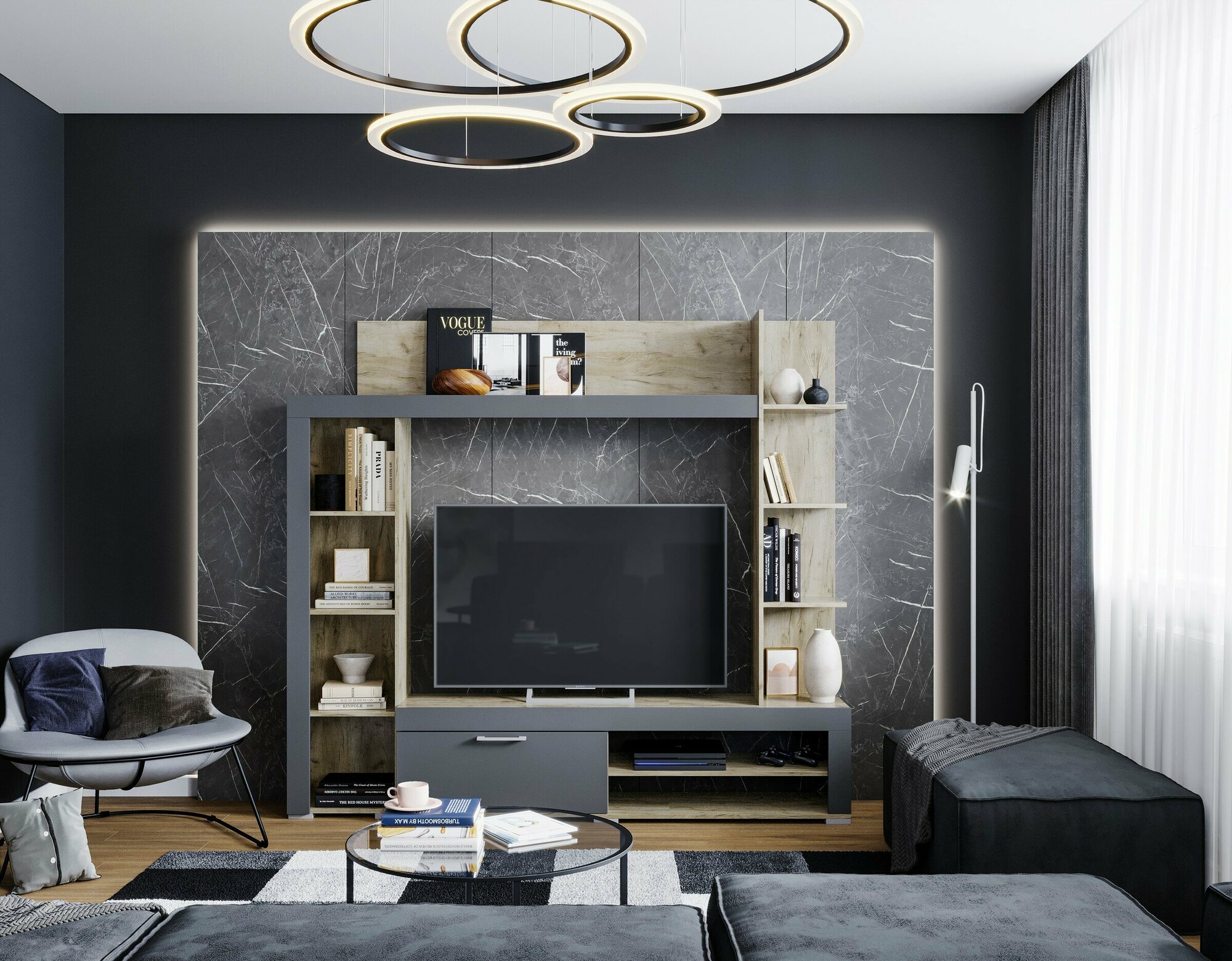 фото Гостиная СтендМебель Васанта Дуб Крафт Серый/Графит