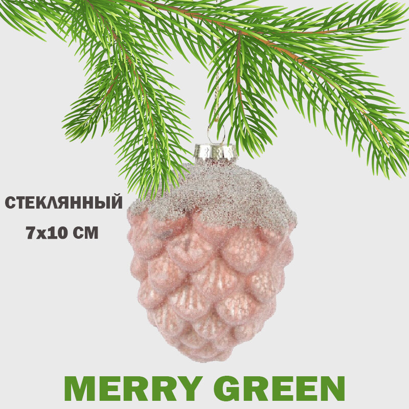 Новогодняя декорация Шар на елку стеклянный 7х10 см 1 шт розовая с серебром