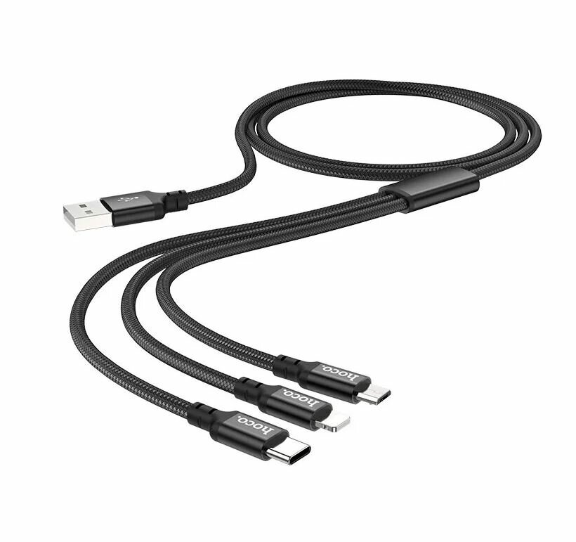 Кабель Hoco X14 3 в 1 Micro USB / Lightning / Type-C, черный — фото 11