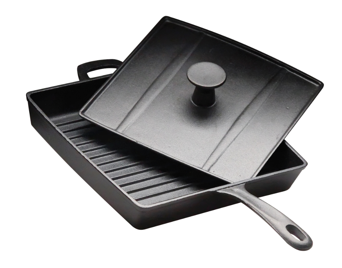 фото Сковорода чугунная "Цыплята табака" 27х27см с крышкой-прессом