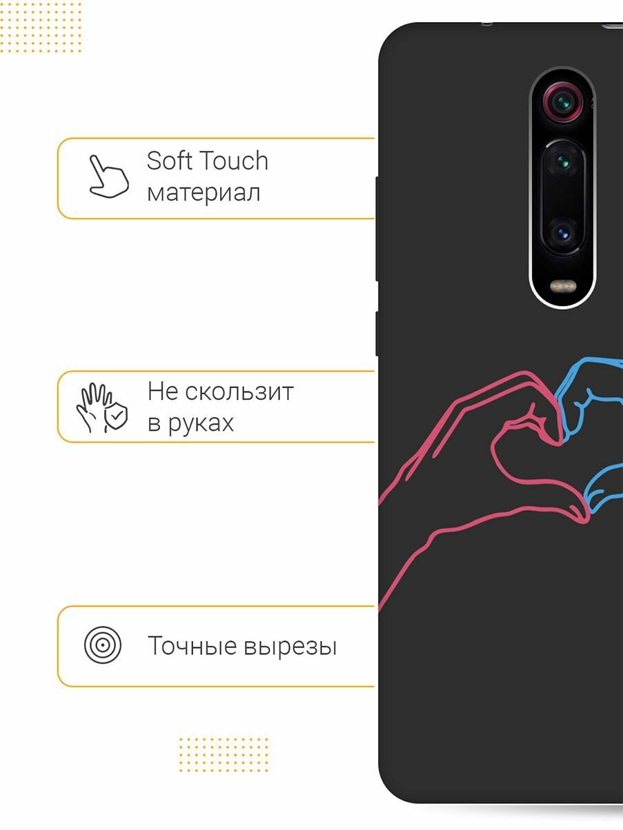 Матовый Soft Touch силиконовый чехол на Xiaomi Mi 9T, Mi 9T Pro, K20, K20 Pro, Сяоми Ми 9Т, Ми 9Т Про с 3D принтом "Fall in Love" черный — фото 1