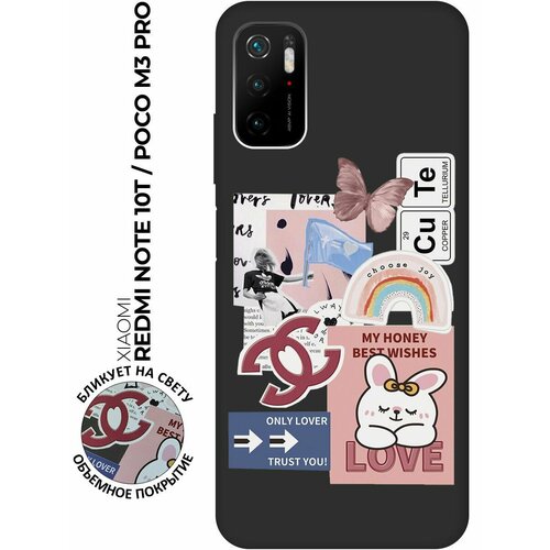 Матовый чехол Cute Stickers для Xiaomi Redmi Note 10T / Poco M3 Pro / Сяоми Поко М3 Про / Сяоми Редми Ноут 10Т с 3D эффектом черный матовый чехол cute stickers для xiaomi redmi note 11 pro сяоми редми ноут 11 про с 3d эффектом черный