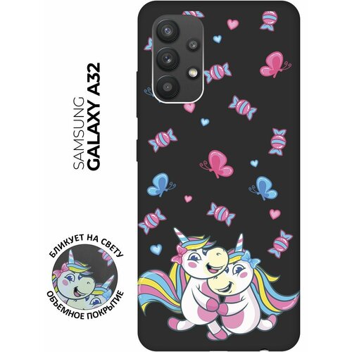 Матовый чехол Unicorns and Candies для Samsung Galaxy A32 / Самсунг А32 с 3D эффектом черный матовый чехол unicorns and candies для samsung galaxy a32 самсунг а32 с 3d эффектом бирюзовый