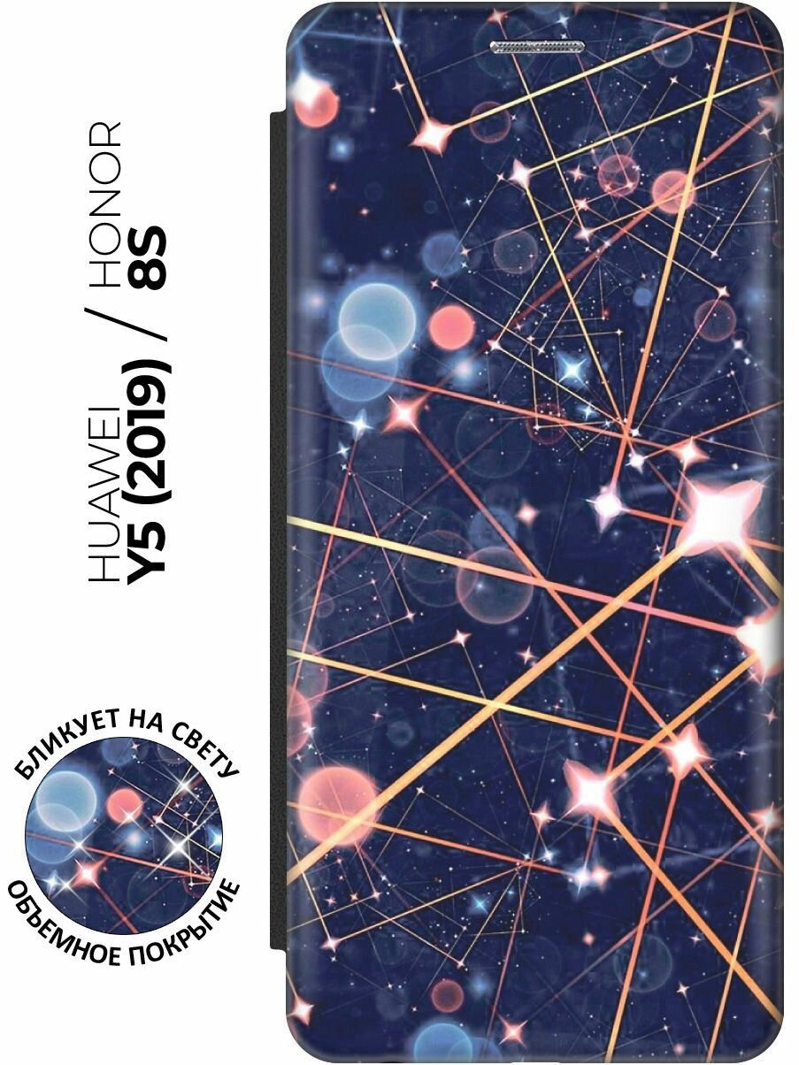 Чехол-книжка Волшебные искры на Honor 8S / Huawei Y5 (2019) / Хуавей У5 2019 / Хонор 8с с эффектом блика черный