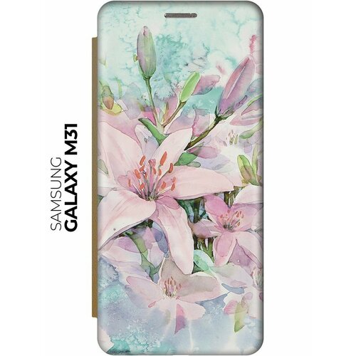 Чехол-книжка Нежные розовые цветы на Samsung Galaxy M31 / Самсунг М31 золотой жидкий чехол с блестками нежные розовые цветы на samsung galaxy m31 самсунг галакси м31