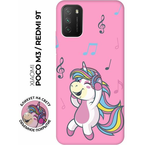 Матовый чехол Musical Unicorn для Xiaomi Redmi 9T / Poco M3 / Сяоми Поко М3 / Сяоми Редми 9Т с 3D эффектом розовый дизайнерский пластиковый чехол для xiaomi poco m3 котята