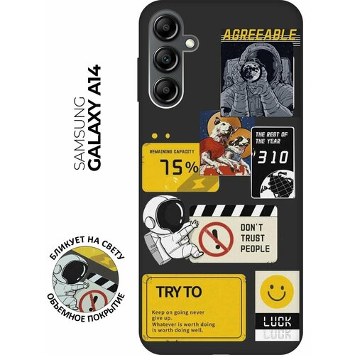 Матовый чехол Space Stickers для Samsung Galaxy A14 / Самсунг А14 с 3D эффектом черный матовый чехол beatles stickers для samsung galaxy a14 самсунг а14 с 3d эффектом черный