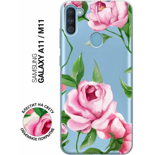 Силиконовый чехол на Samsung Galaxy A11, M11, Самсунг А11, М11 с 3D принтом Amazing Peonies прозрачный чехол книжка на samsung galaxy a11 m11 самсунг а11 м11 с 3d принтом amazing asters золотистый