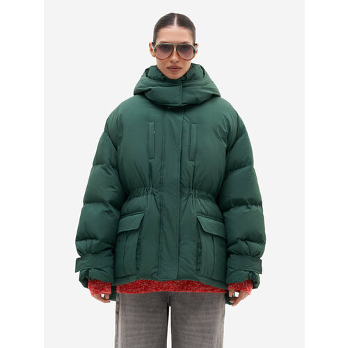 Куртка TOPTOP, размер 42, зеленый женский пуховик с воротником стойкой короткое свободное и теплое пальто осень зима 2023