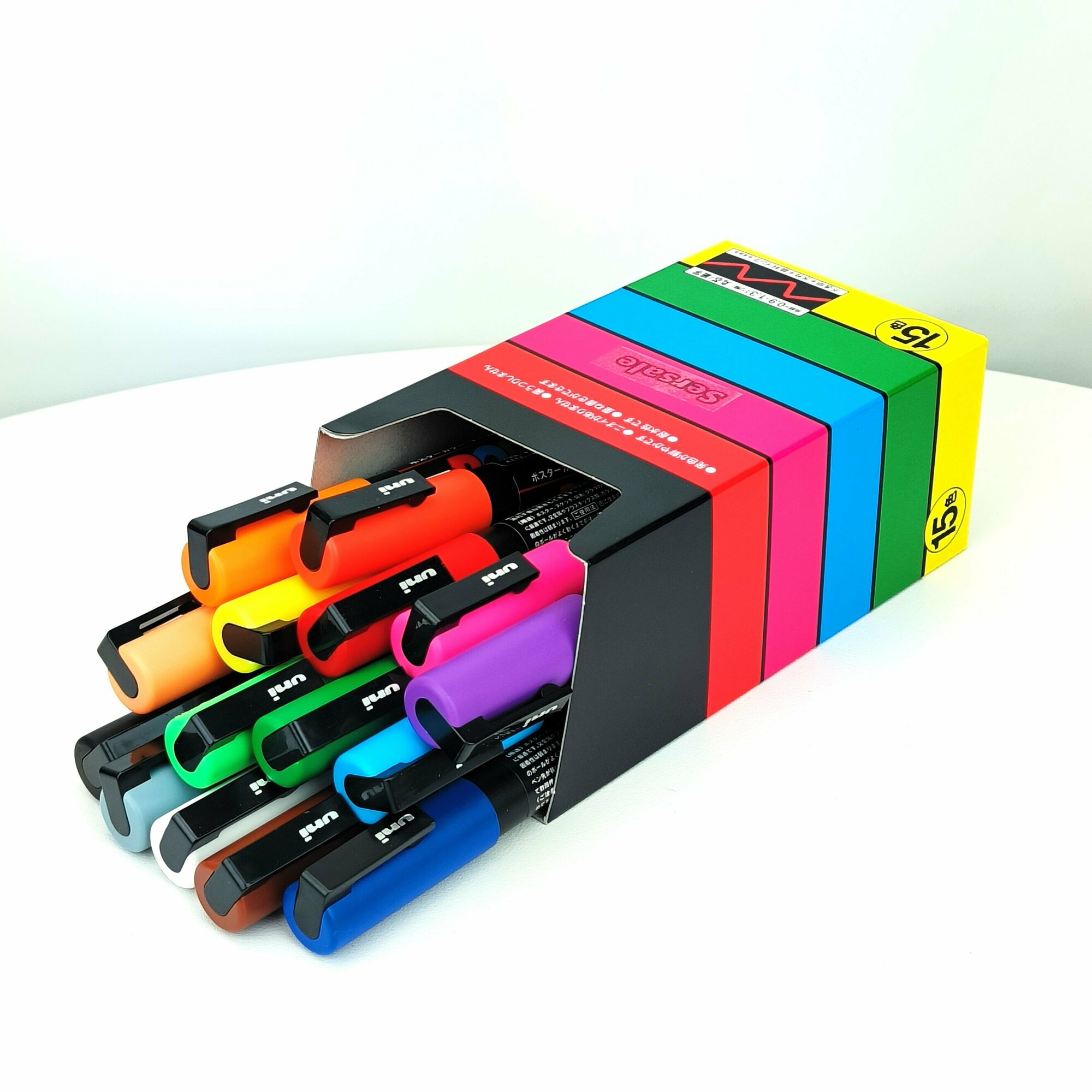 Маркеры UNI Posca PC-3M набор из 15 стандартных цветов толщина 0,9-1,3мм