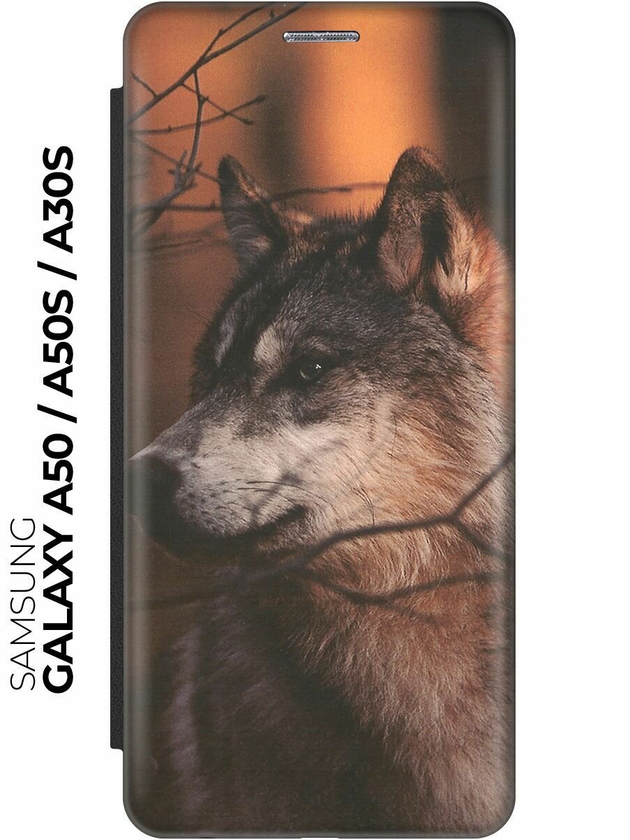 Чехол-книжка Красивый волк на Samsung Galaxy A50 / A50s / A30s / Самсунг А50 / А30с / А50с черный