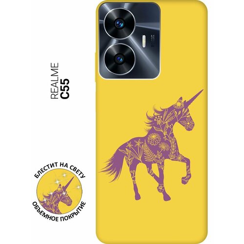 Силиконовый чехол на Realme C55, Рилми С55 Silky Touch Premium с принтом Floral Unicorn желтый силиконовый чехол на honor x8 хонор икс 8 silky touch premium с принтом floral unicorn желтый